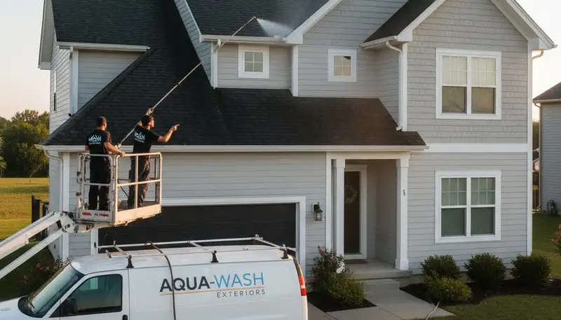 Professional roof cleaning in Greenville NC removing algae and debris by Next Level Exteriors