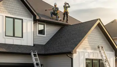Roof inspection professionals checking vinyl siding and shingles in Greenville, NC homes
