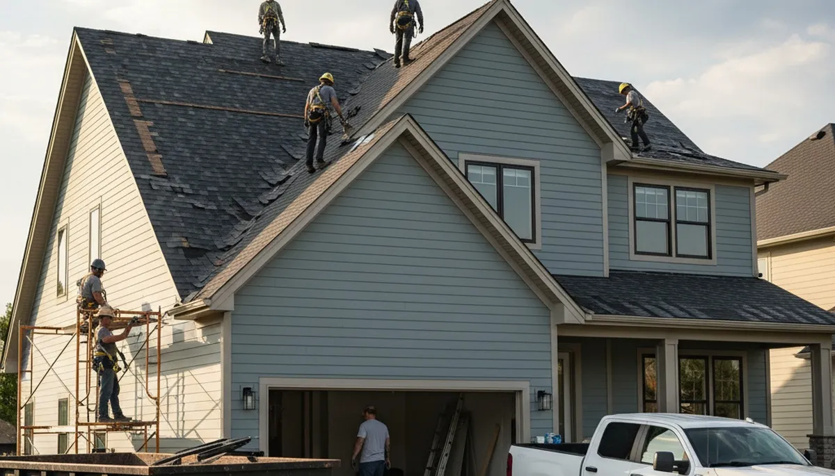 Roof replacement experts installing vinyl siding in Greenville, NC home exterior