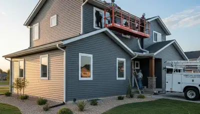 Seamless gutter installation on vinyl siding home in Greenville, NC by Next Level Exteriors